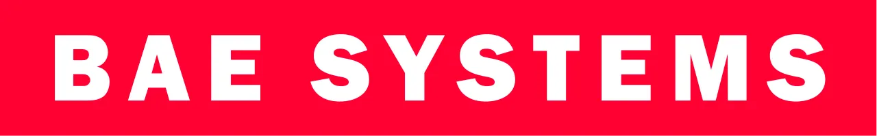 Logo Bae Systems, letras en color blanco sobre fondo rojo